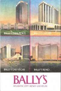 Advertising  BALLY'S CASINO HOTELS Atlantic City, Las Vegas & Reno  4X6 Postcard