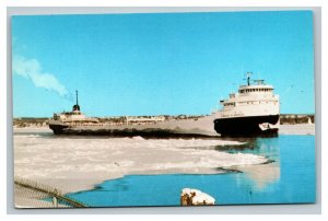 Vintage 1950's Postcard Ore Freighter Ford Motor Company in Ice Dearborn MI