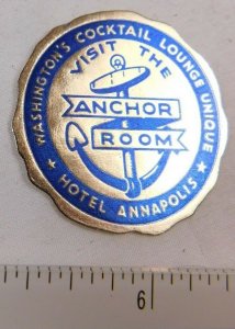 Anchor Room Cocktail Lounge Hotel Annapolis Washington DC Poster Stamp Label P31