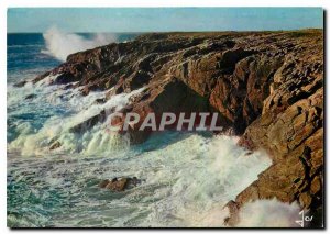 Postcard Modern Colors Quiberon in Brittany Cote Sauvage in heavy weather