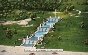 Vintage Postcard 1930's Aerial View of Cascades Jackson MI Michigan