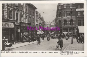 Norfolk Postcard - Norwich Guildhall Hill From St Giles Street c1919 - RS38202