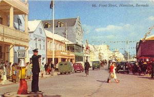 Hamilton Bermuda 1957 Postcard Front Street Policeman Cars