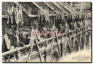 Old Postcard La Cathedrale De Rouen Statues on the Court & # 39Albane North C...