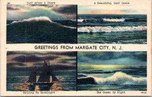Postcard NJ Margate City - Greetings from Margate City - surf sea sailing