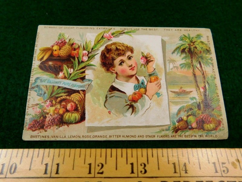 Lovely Bastines Vanilla Lemon Rose Flavors Extracts Victorian Trade Card F42