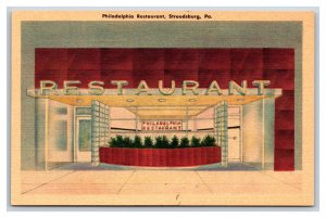 Philadelphia Restaurant Stroudsburg Pennsylvania PA UNP Linen Postcard U21