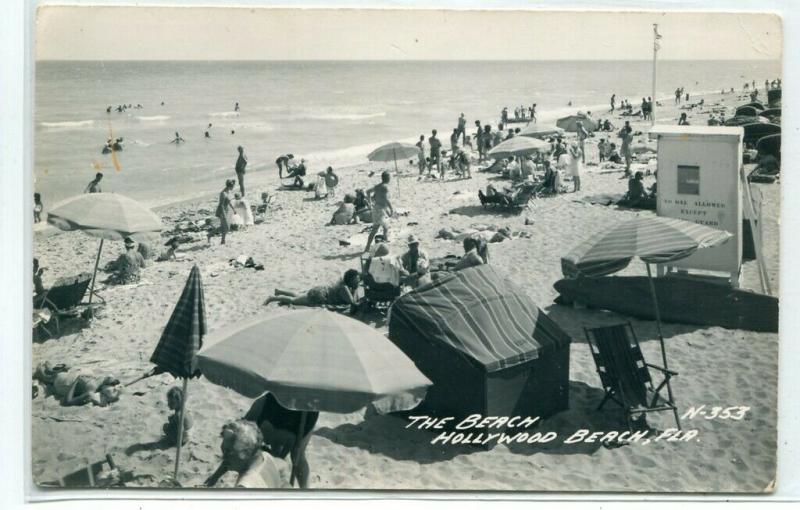 Beach Scene Hollywood Beach Florida RPPC Real Photo postcard