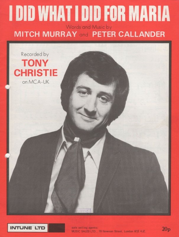 Tony Christie I Did What I Did For Maria Sheet Music