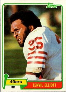 1981 Topps Football Card Lenvil Elliott San Francisco 49ers sk60524