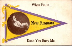 Postcard Pennant Flag When I'm In New Augusta, Mississippi Don't You Envy Me