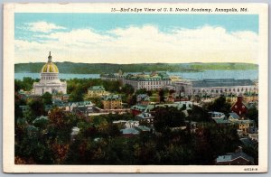 Vtg Annapolis Maryland MD Birdseye View US Naval Academy Linen Postcard