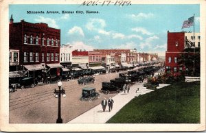 Postcard Kansas City Minnesota Avenue Street View Shops Street Lamp 1919 V66