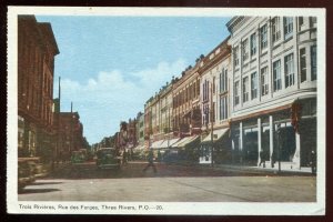 h2155 - TROIS RIVIERES Quebec Postcard 1930s Rue des Forges. Stores. Old Cars