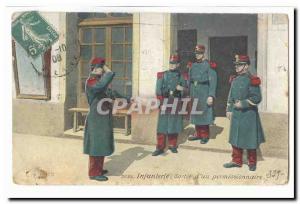 Old Postcard Army Infantry out of & # 39un furlough (military militaria)