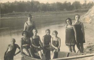 Hungary social history photo postcard dated 1927 Tokaj vintage bathing suits