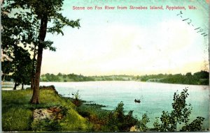 Vtg Postcard 1911 Scene on Fox River From Stroebes Island Appleton, WI