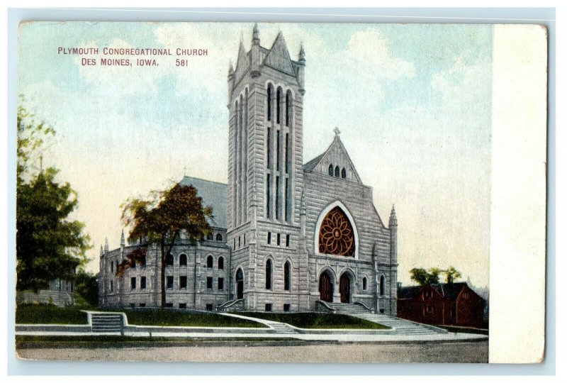 c1910's Plymouth Congregational Church Des Moines Iowa IA Postcard 