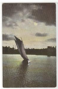 Boating at Night Little Traverse Bay Michigan 1910c postcard