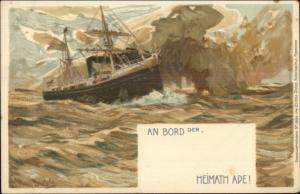 Steamer Steamship in High Seas HEIMATH APE! C1900 Artist Signed PC jrf