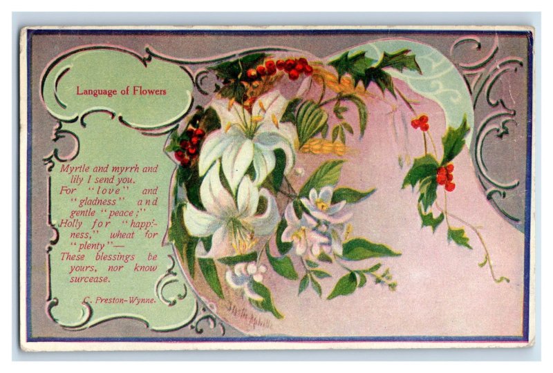 C. 1910 Language Of Flowers Myrtle Lily Woman's World Magazine Postcard P217