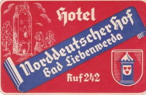 Germany Bad Liebenwerden Hotel Norddeutscher Hof Vintage Luggage Label sk2081