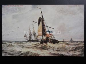 Netherlands OFF THE COAST OF HOLLAND Ships at Sea Artist F. Hall - Old Postcard