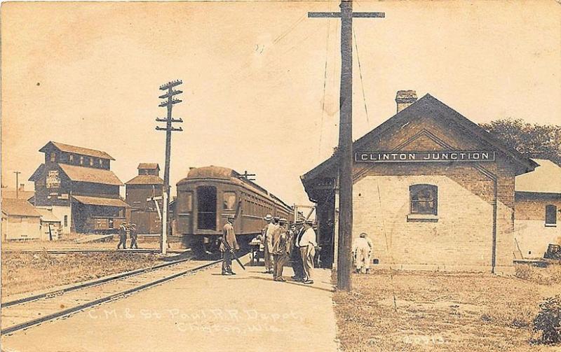 Clinton Junction WI C.M & St Paul Railroad Station Train Depot RPPC Postcard 