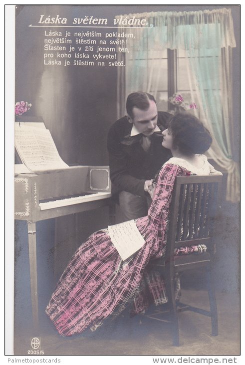 Hand Tinted RP: Man Leaning Down to Kiss Woman Sitting on Park Bench, Krakow,...