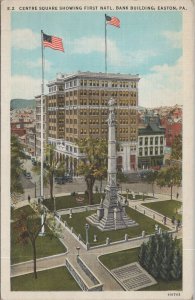 Postcard Centre Square Showing First Natl Bank Building Easton PA