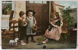 Children Playing Adorable Red Hair with Antique Toys 1907 Kutztown Postcard E10