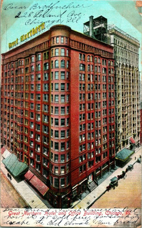 Vtg Postcard 1907 Great Northern Hotel & Office Building Chicago Illinois UDB