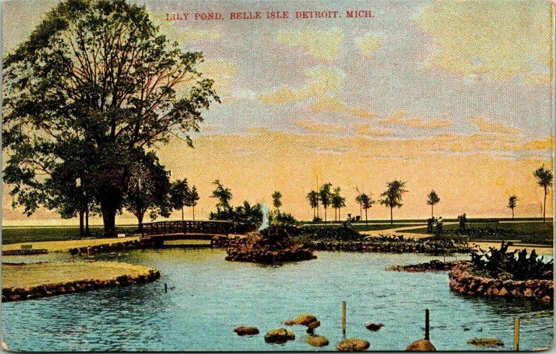 Lily Pond Belle Isle Detroit Michigan MI Antique Postcard DB Germany UNP Unused 