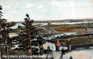 KENORA, Ontario Canada HOSPITAL~WINNIPEG RIVER Railroad Bridge  c1910's Postcard