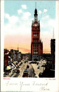 Vtg 1907 City Hall Milwaukee Wisoncsin WI Postcard