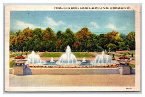 Sunken Gardens Fountain Garfield Park Indianapolis Indiana IN Linen Postcard I19