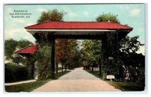 EVANSVILLE, Indiana IN ~ Entrance OAK HILL CEMETERY ca 1910s Postcard