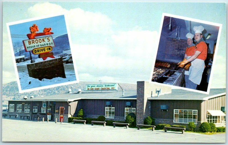 Oneonta, New York Postcard BROOKS' HOUSE OF BARBQ Restaurant BBQ