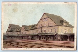La Junta Colorado Postcard Santa Fe Station Hotel Buildings Railroad 1921 Posted
