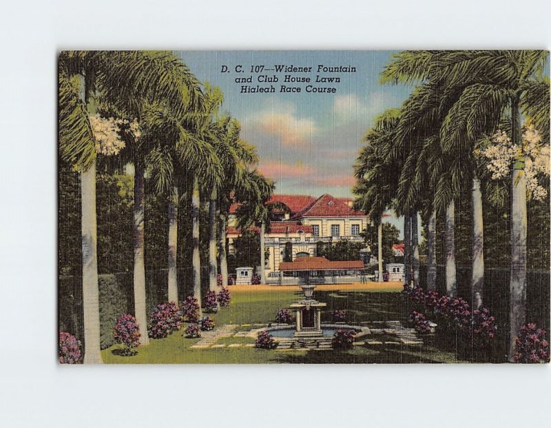 Postcard Widener Fountain and Club House Lawn Hialeah Race Course Hialeah FL USA