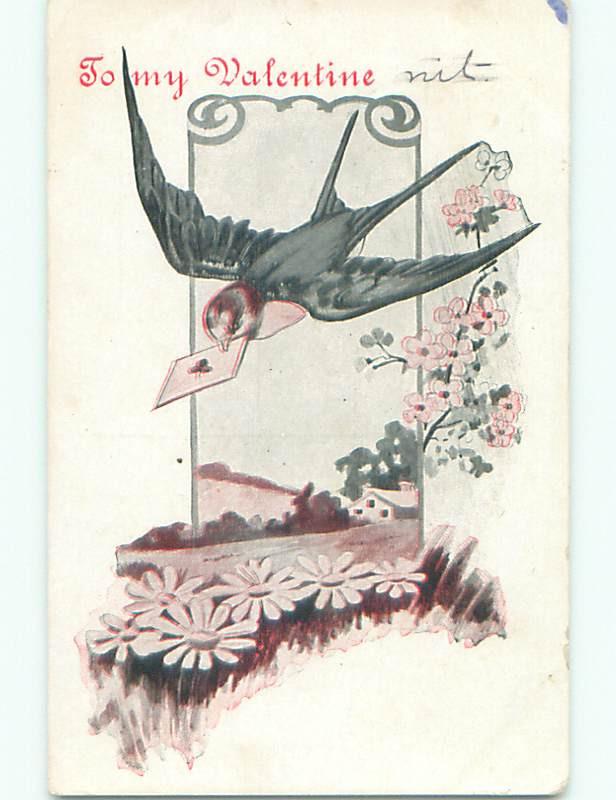 Pre-Linen LARGE BIRD DELIVERS VALENTINE IN BEAK k5854