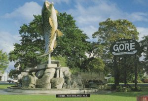 Dolphin Giant Fish Sign at Gore Southland New Zealand Postcard