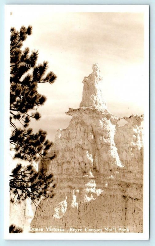 RPPC  BRYCE CANYON NATIONAL PARK, Utah QUEEN VICTORIA Rock Formation Postcard