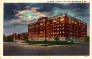 Minnesota Rochester St Mary's Hospital At Night Curteich