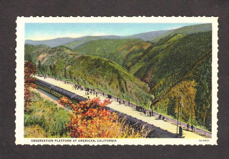 CA Observation Platform Railroad Train Station American California Postcard