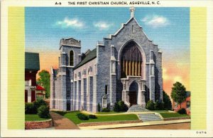 First Christian Church Asheville NC North Carolina Linen Postcard VTG UNP Unused 