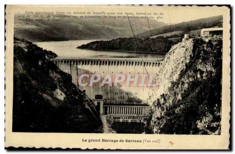 Old Postcard The big dam downstream Sarrans View Electricity