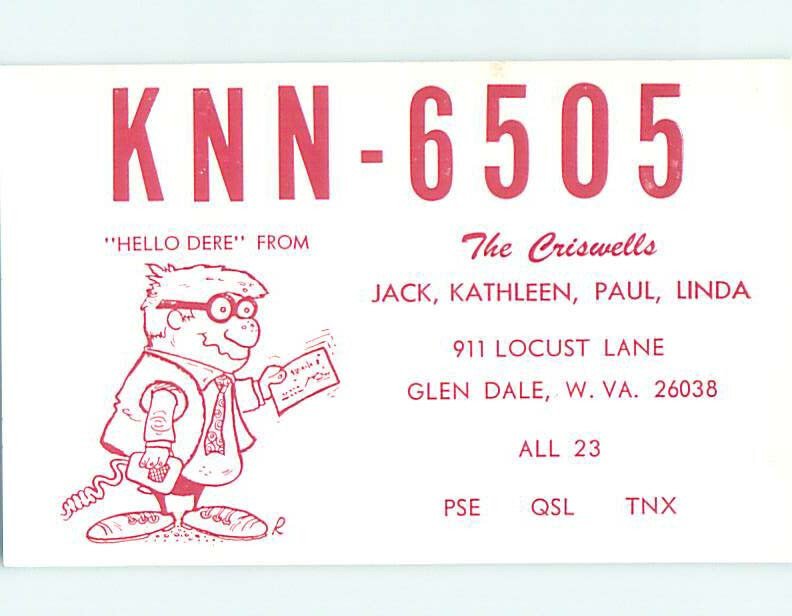 Pre-1980 RADIO CARD - CB HAM OR QSL Glen Dale West Virginia WV AH1575