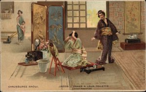 French Shoes Chaussures Raoul Japan Japanese Motif Geisha c1910 Postcard #1