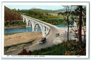 1929 Pacific Highway Bridge Cars Scene At Myrtle Creek Oregon OR Posted Postcard